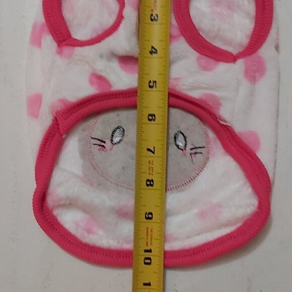 Dog/Cat Faux Fur White Sweater with Pink Polka Dots and Pink Bunny Head - Size M - Picture 5 of 7